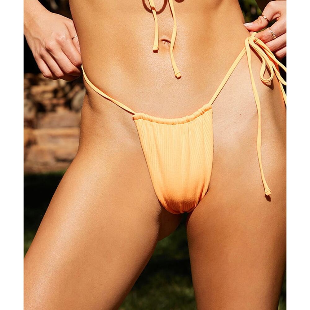 ONEONE Orange Ribbed Mara High Cut Very Cheeky Womens Bikini Bottoms Size XS